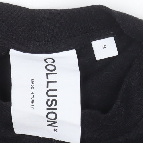 Collusion Womens Black Dolphin Cropped T-Shirt M Relaxed Fit