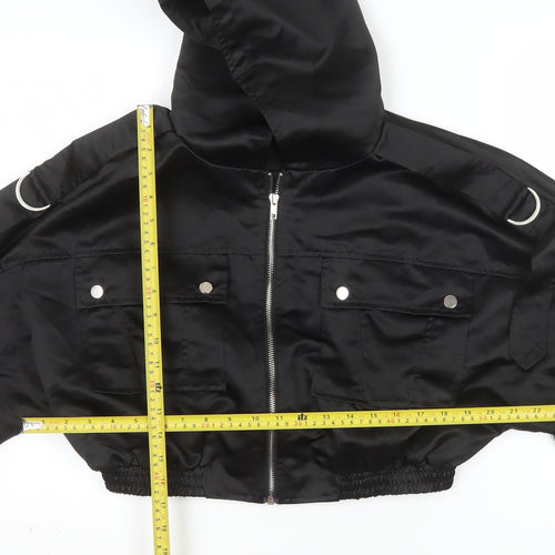 PrettyLittleThing Womens Black Cropped Hooded Bomber Jacket Size 10