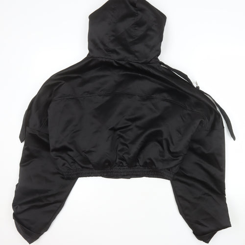 PrettyLittleThing Womens Black Cropped Hooded Bomber Jacket Size 10
