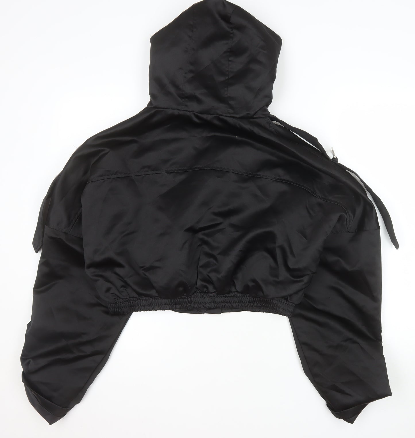PrettyLittleThing Womens Black Cropped Hooded Bomber Jacket Size 10