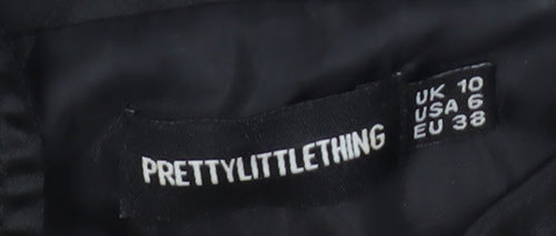PrettyLittleThing Womens Black Cropped Hooded Bomber Jacket Size 10