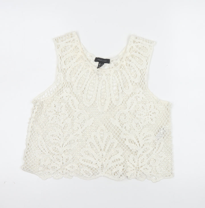New Look Women Ivory Crochet Camisole Tank Top Size 14
