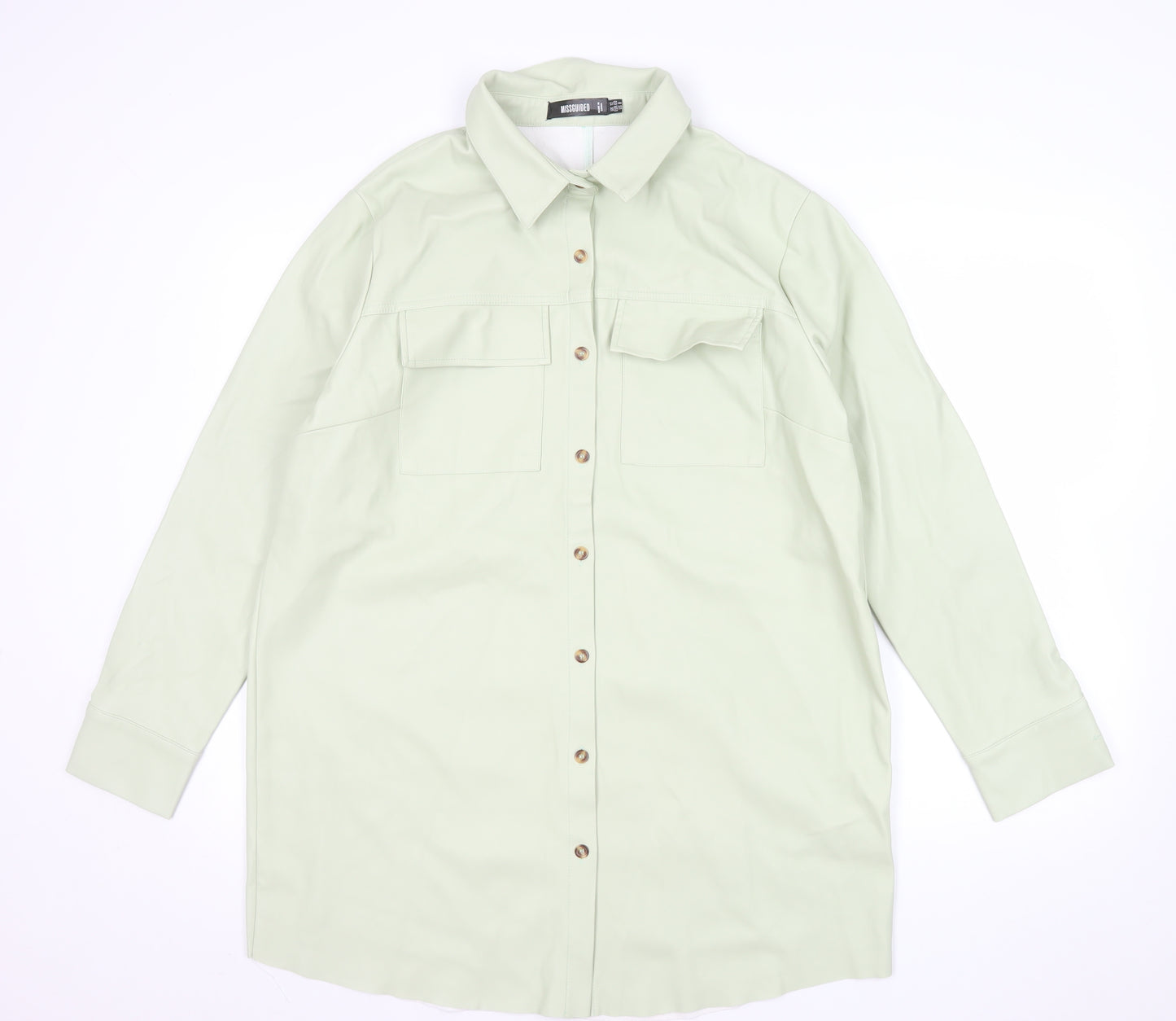 Missguided Women’s Mint Green Faux Leather Oversized Button-Up Shirt Jacket UK 12