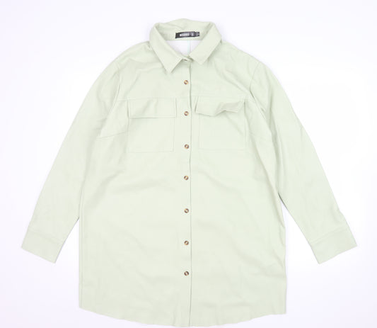 Missguided Women’s Mint Green Faux Leather Oversized Button-Up Shirt Jacket UK 12
