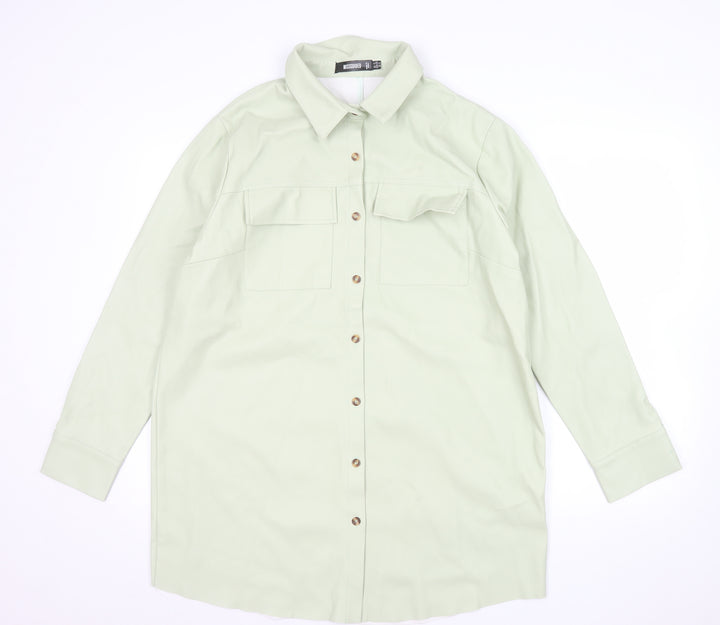 Missguided Women’s Mint Green Faux Leather Oversized Button-Up Shirt Jacket UK 12