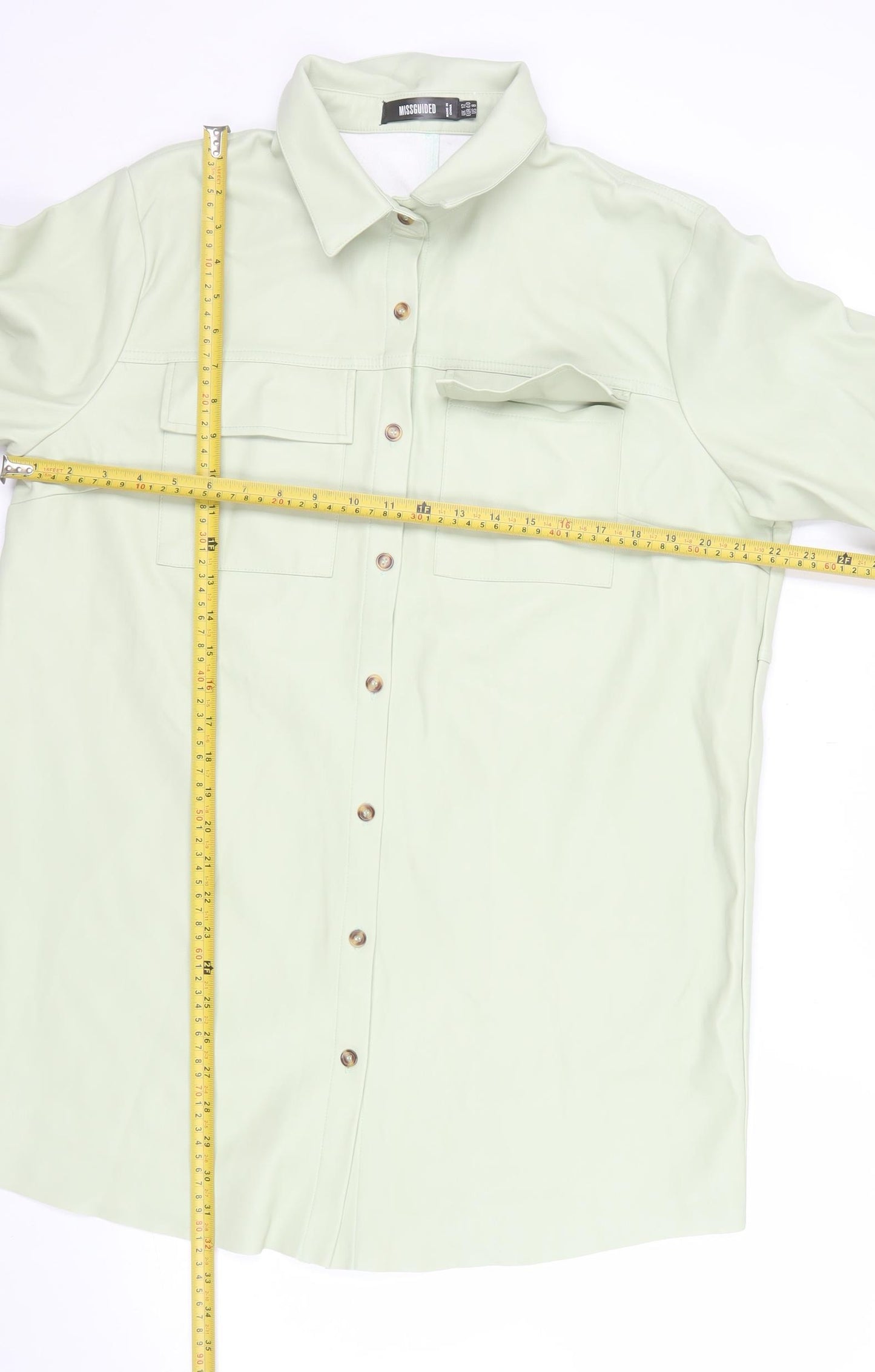 Missguided Women’s Mint Green Faux Leather Oversized Button-Up Shirt Jacket UK 12