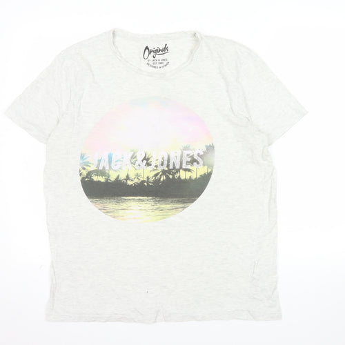 Jack & Jones Originals Men's Grey Large Graphic Print T-Shirt