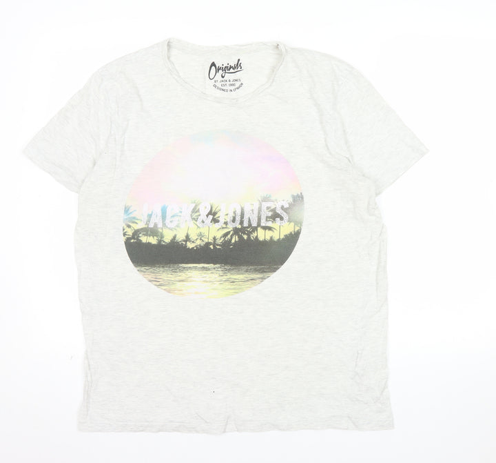 Jack & Jones Originals Men's Grey Large Graphic Print T-Shirt