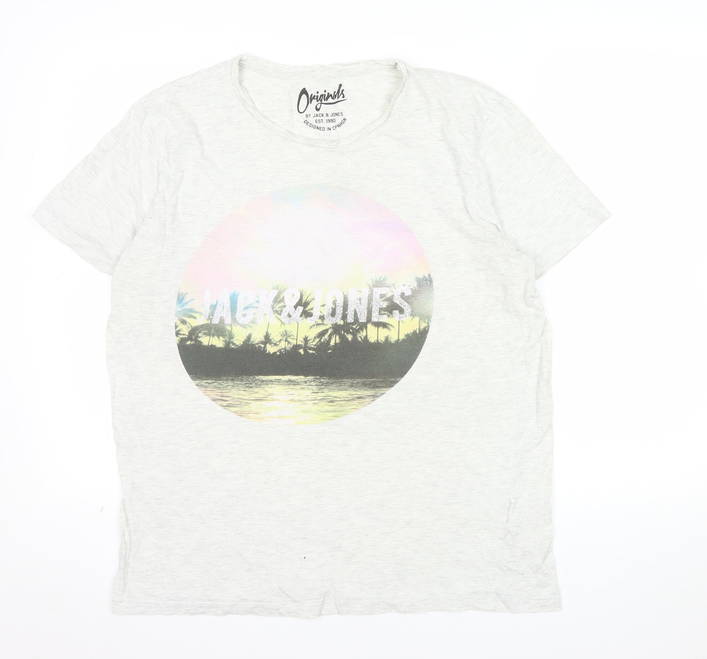 Jack & Jones Originals Men's Grey Large Graphic Print T-Shirt