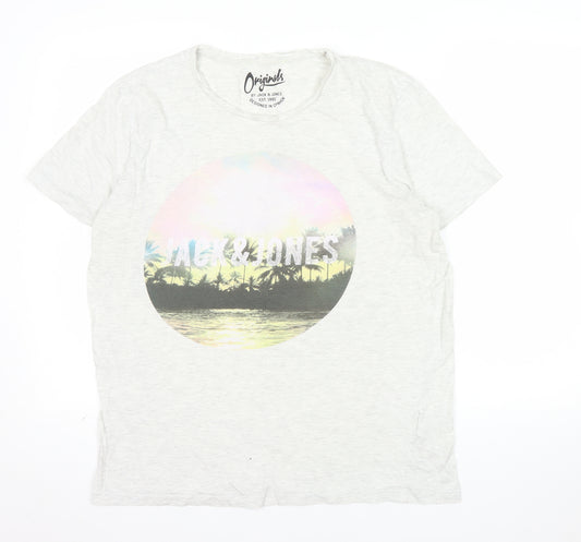 Jack & Jones Originals Men's Grey Large Graphic Print T-Shirt