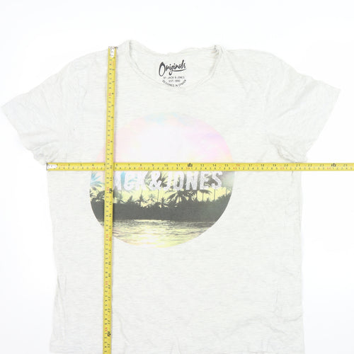 Jack & Jones Originals Men's Grey Large Graphic Print T-Shirt