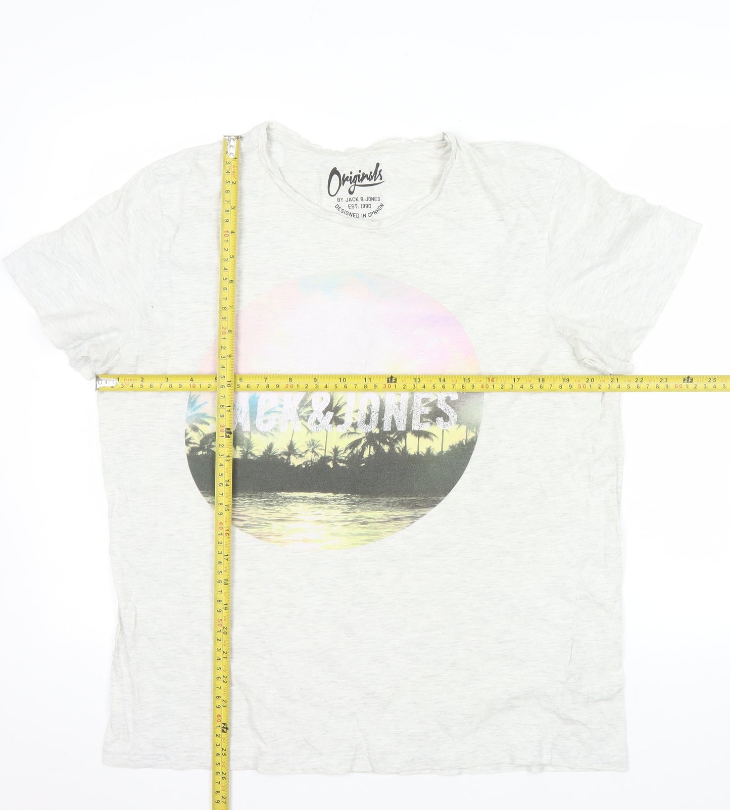 Jack & Jones Originals Men's Grey Large Graphic Print T-Shirt