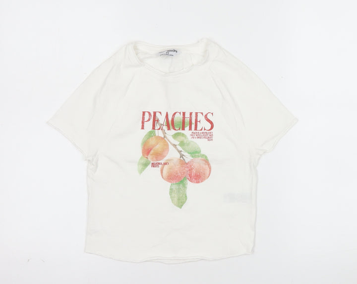 Primark Women’s White XS Graphic Peaches Cotton T-Shirt