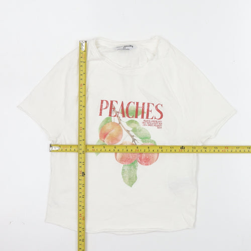 Primark Women’s White XS Graphic Peaches Cotton T-Shirt