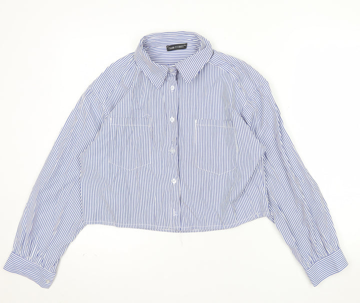 I Saw It First Women Blue Striped Cropped Button-Up Shirt Size 12