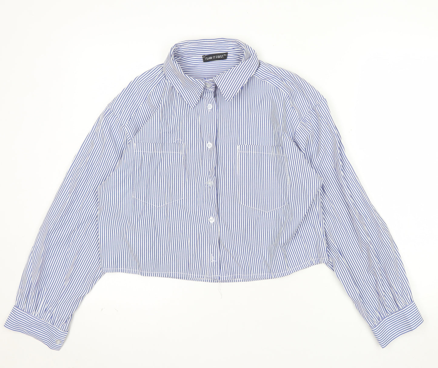 I Saw It First Women Blue Striped Cropped Button-Up Shirt Size 12