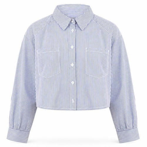 I Saw It First Women Blue Striped Cropped Button-Up Shirt Size 12