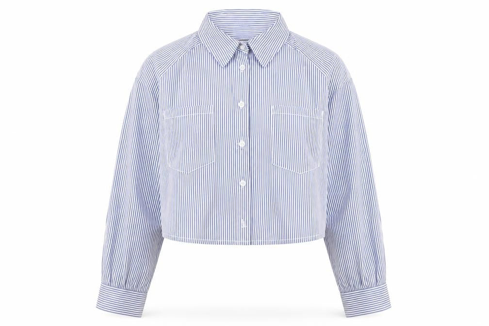 I Saw It First Women Blue Striped Cropped Button-Up Shirt Size 12