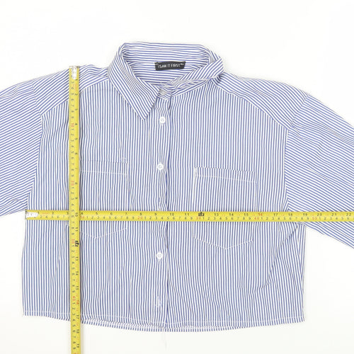 I Saw It First Women Blue Striped Cropped Button-Up Shirt Size 12