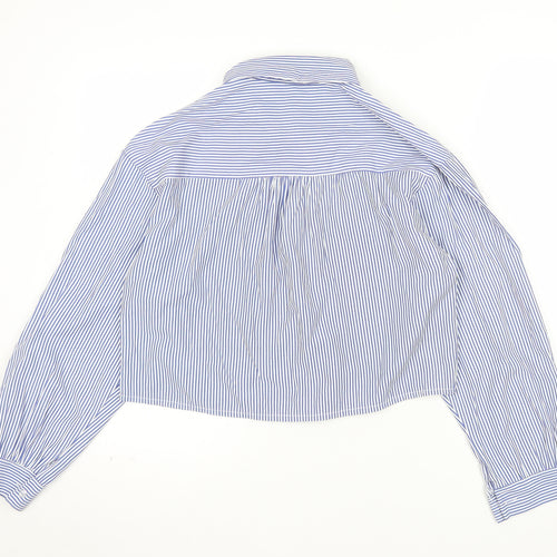 I Saw It First Women Blue Striped Cropped Button-Up Shirt Size 12