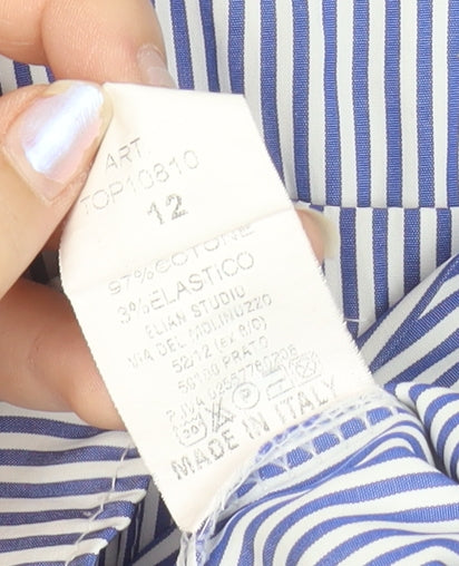 I Saw It First Women Blue Striped Cropped Button-Up Shirt Size 12