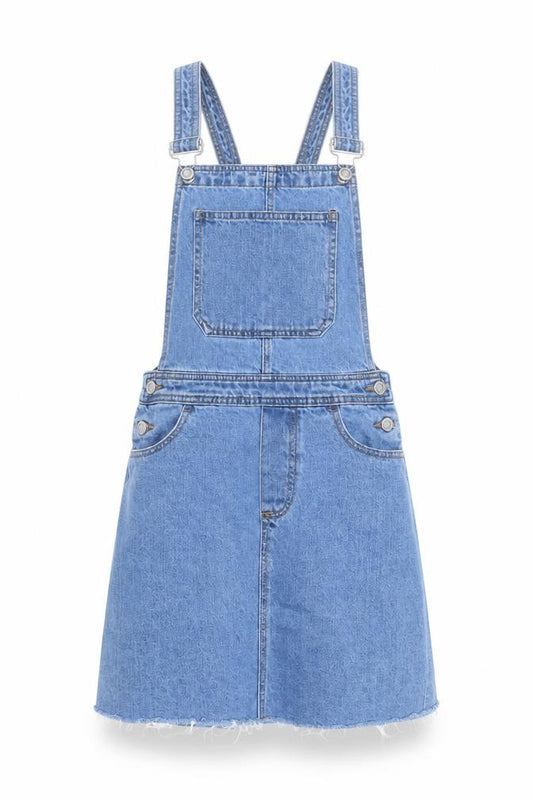 Front view of Denim Co. Women Blue, size 6, Pinafore Denim Short Dress