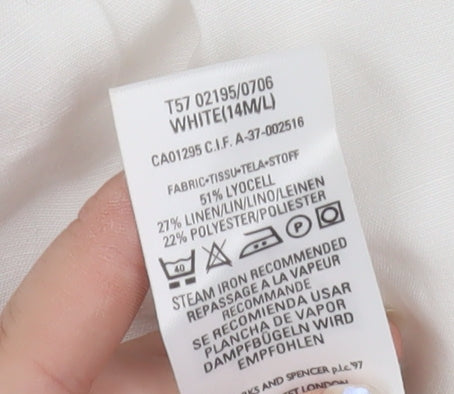 Marks and Spencer Women’s White Linen Blend Straight Leg Trousers Size 14