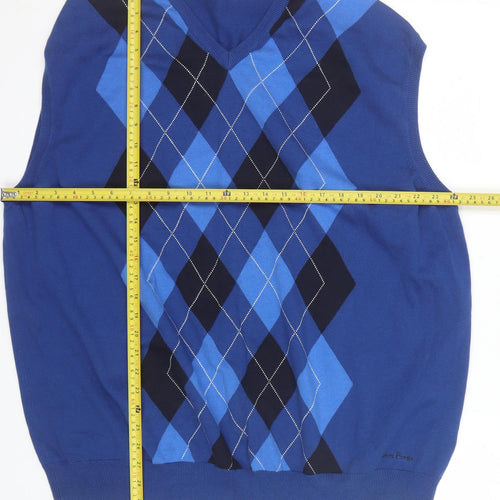 James Pringle Men's Blue Argyle Cotton Sleeveless Vest Jumper 2XL