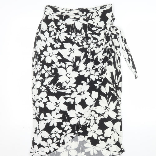 New Look Women's Black Floral Wrap Midi Skirt Size 10 Viscose