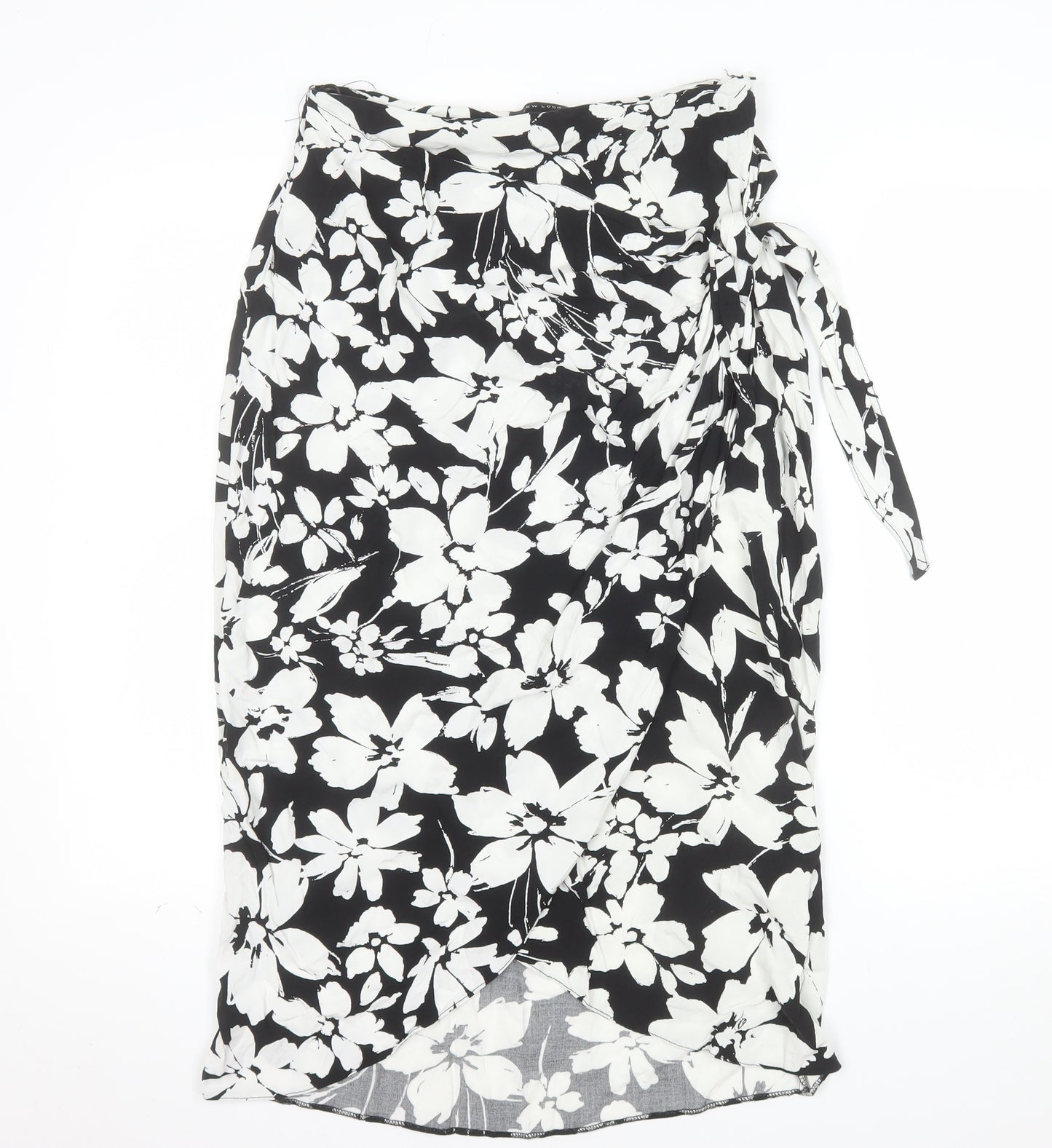 New Look Women's Black Floral Wrap Midi Skirt Size 10 Viscose