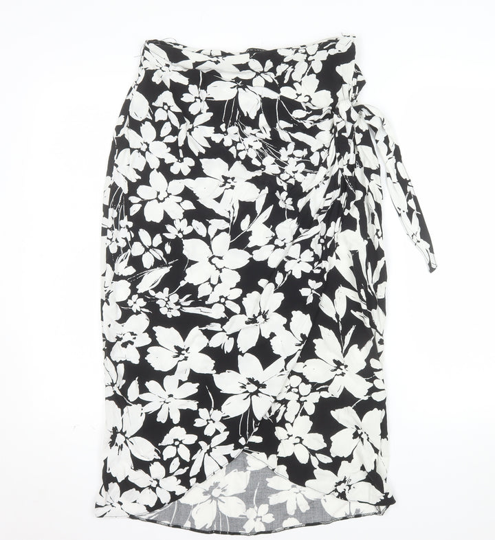New Look Women's Black Floral Wrap Midi Skirt Size 10 Viscose