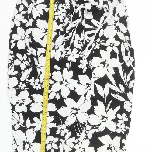 New Look Women's Black Floral Wrap Midi Skirt Size 10 Viscose