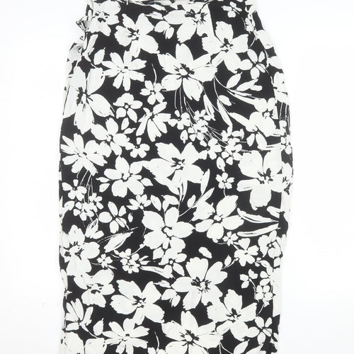 New Look Women's Black Floral Wrap Midi Skirt Size 10 Viscose