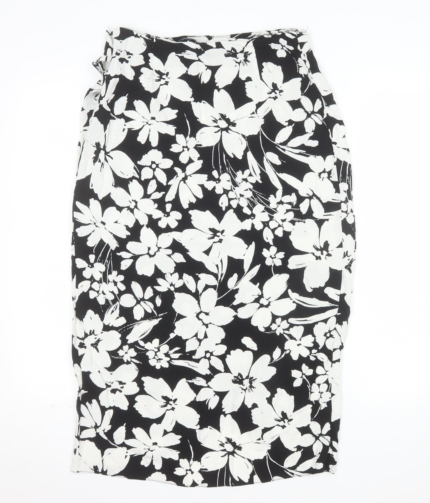 New Look Women's Black Floral Wrap Midi Skirt Size 10 Viscose