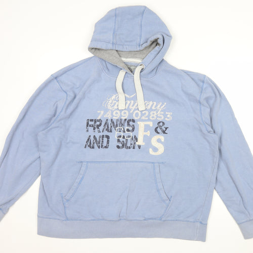 Peacocks Mens Blue 2XL Pullover Hoodie Graphic Print Cotton Blend
