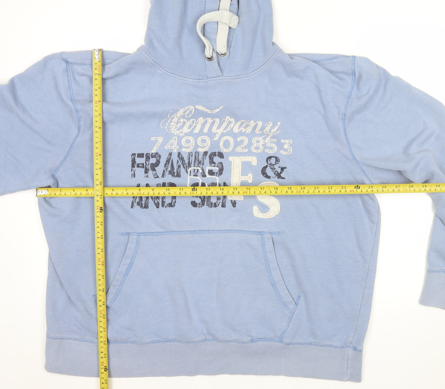 Peacocks Mens Blue 2XL Pullover Hoodie Graphic Print Cotton Blend