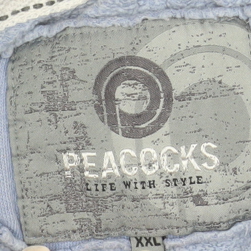 Peacocks Mens Blue 2XL Pullover Hoodie Graphic Print Cotton Blend