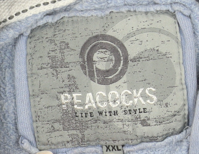 Peacocks Mens Blue 2XL Pullover Hoodie Graphic Print Cotton Blend
