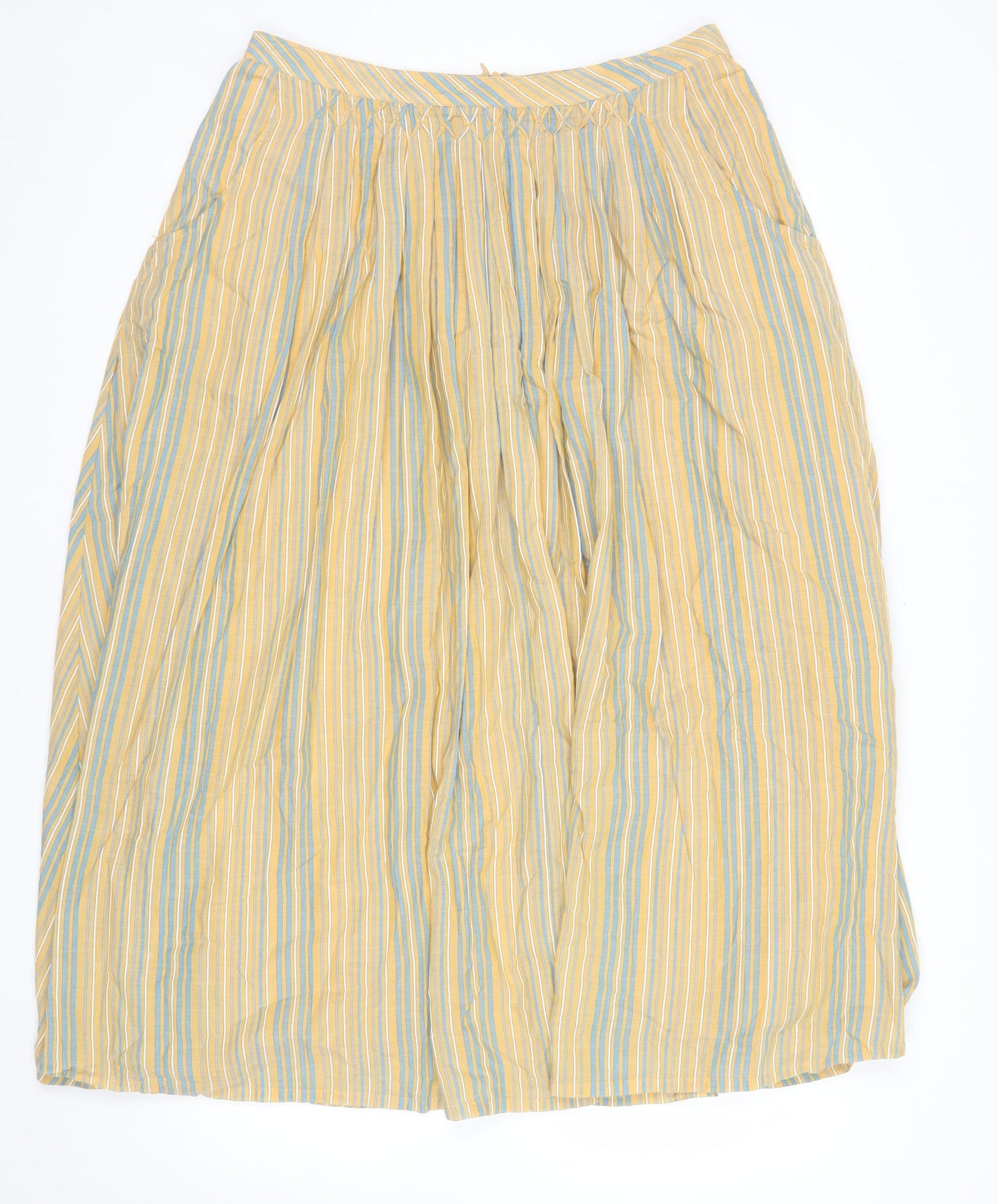 Poetry Womens Yellow Striped A-Line Midi Skirt Size 12 Cotton