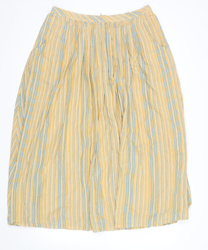 Poetry Womens Yellow Striped A-Line Midi Skirt Size 12 Cotton