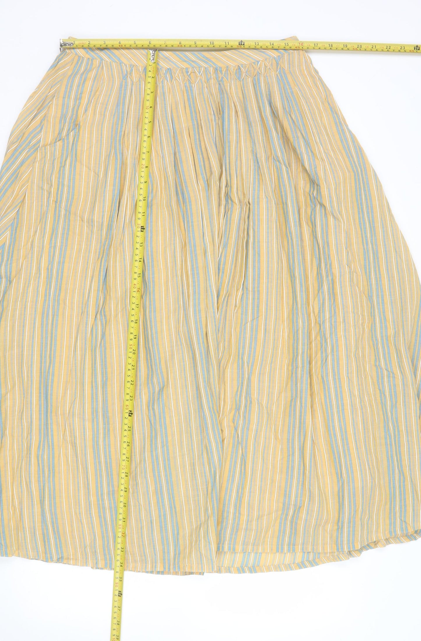 Poetry Womens Yellow Striped A-Line Midi Skirt Size 12 Cotton