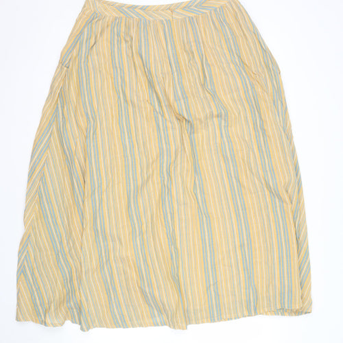Poetry Womens Yellow Striped A-Line Midi Skirt Size 12 Cotton