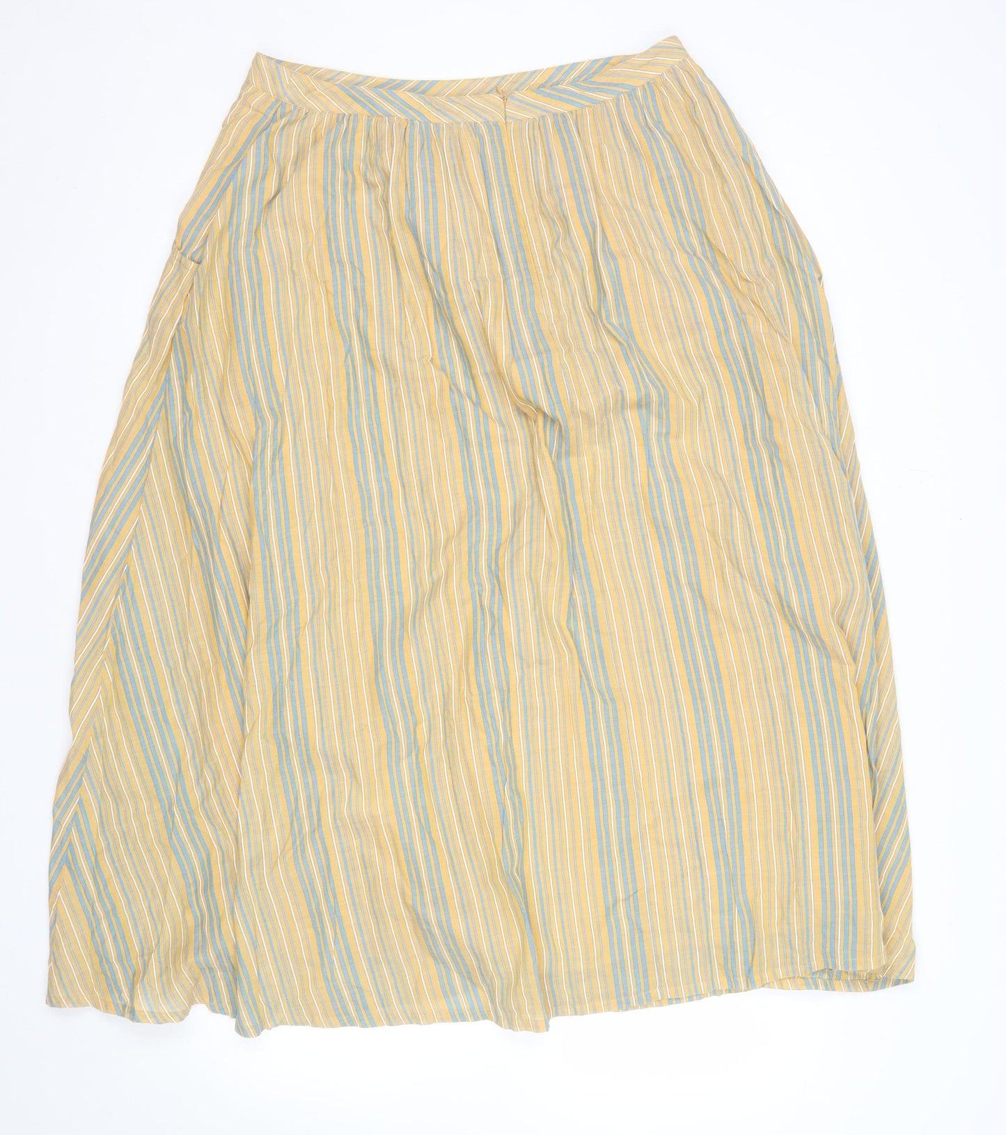 Poetry Womens Yellow Striped A-Line Midi Skirt Size 12 Cotton