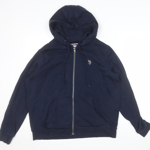 U.S. Polo Assn Women Navy Blue Full Zip Hoodie Size L Cotton Blend