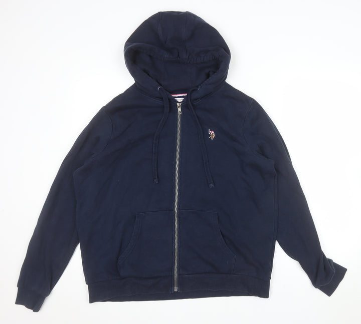 U.S. Polo Assn Women Navy Blue Full Zip Hoodie Size L Cotton Blend