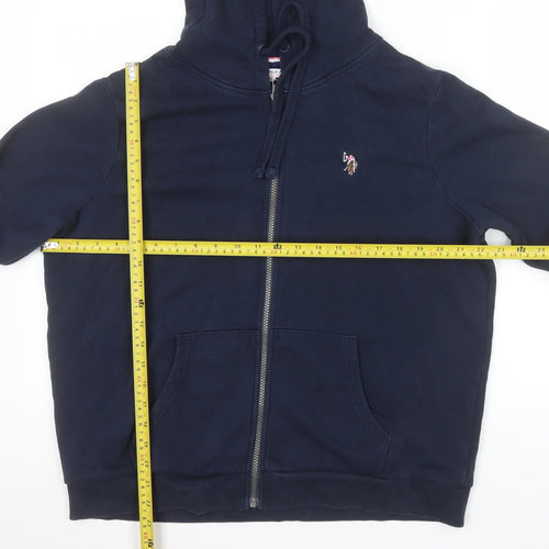 U.S. Polo Assn Women Navy Blue Full Zip Hoodie Size L Cotton Blend