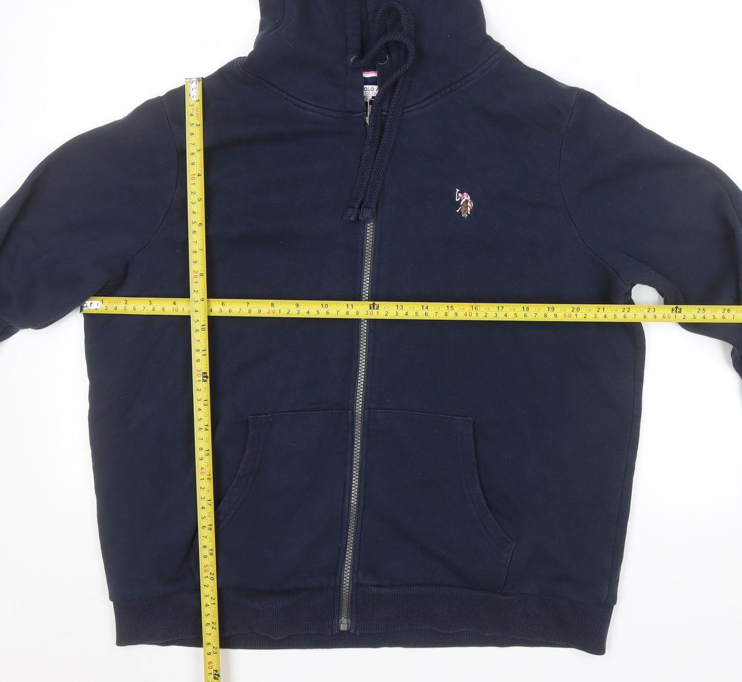 U.S. Polo Assn Women Navy Blue Full Zip Hoodie Size L Cotton Blend