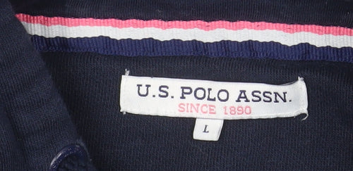 U.S. Polo Assn Women Navy Blue Full Zip Hoodie Size L Cotton Blend