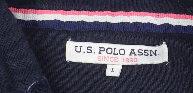 U.S. Polo Assn Women Navy Blue Full Zip Hoodie Size L Cotton Blend