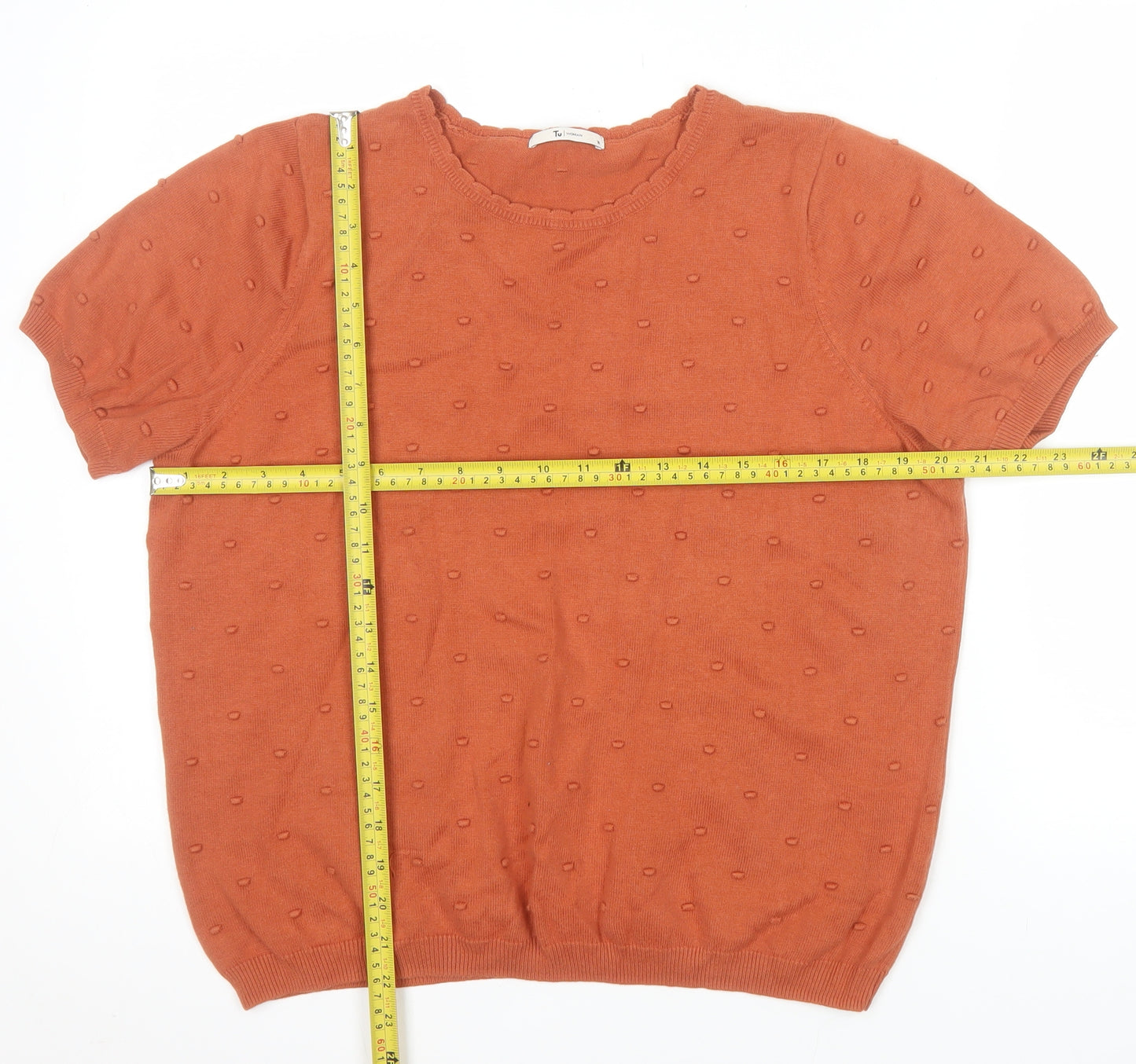 Tu Women Brown Short Sleeve Cotton Knit T-Shirt Size 16